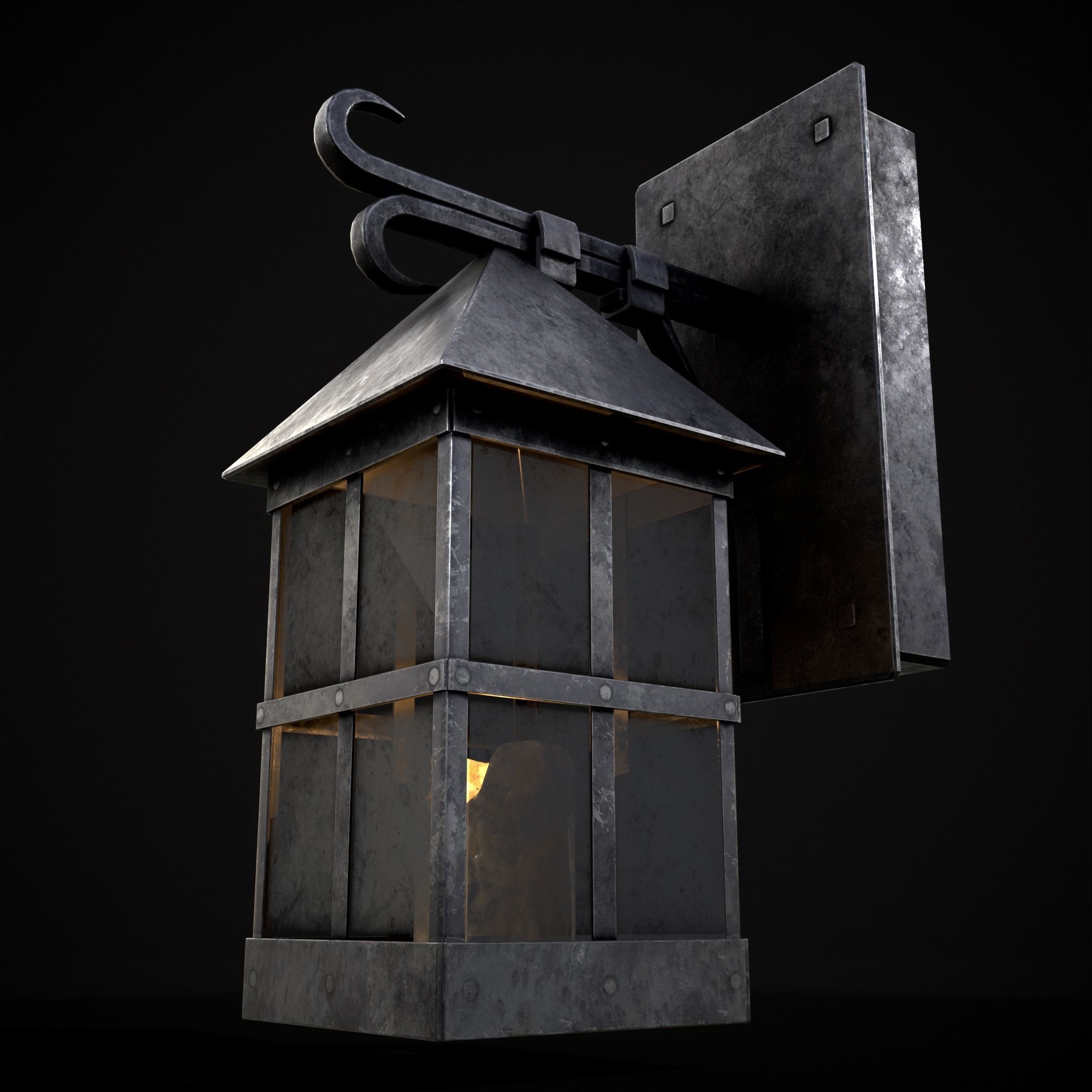 Wall Mounted Metal Square Candle House Low-poly 3D model_5