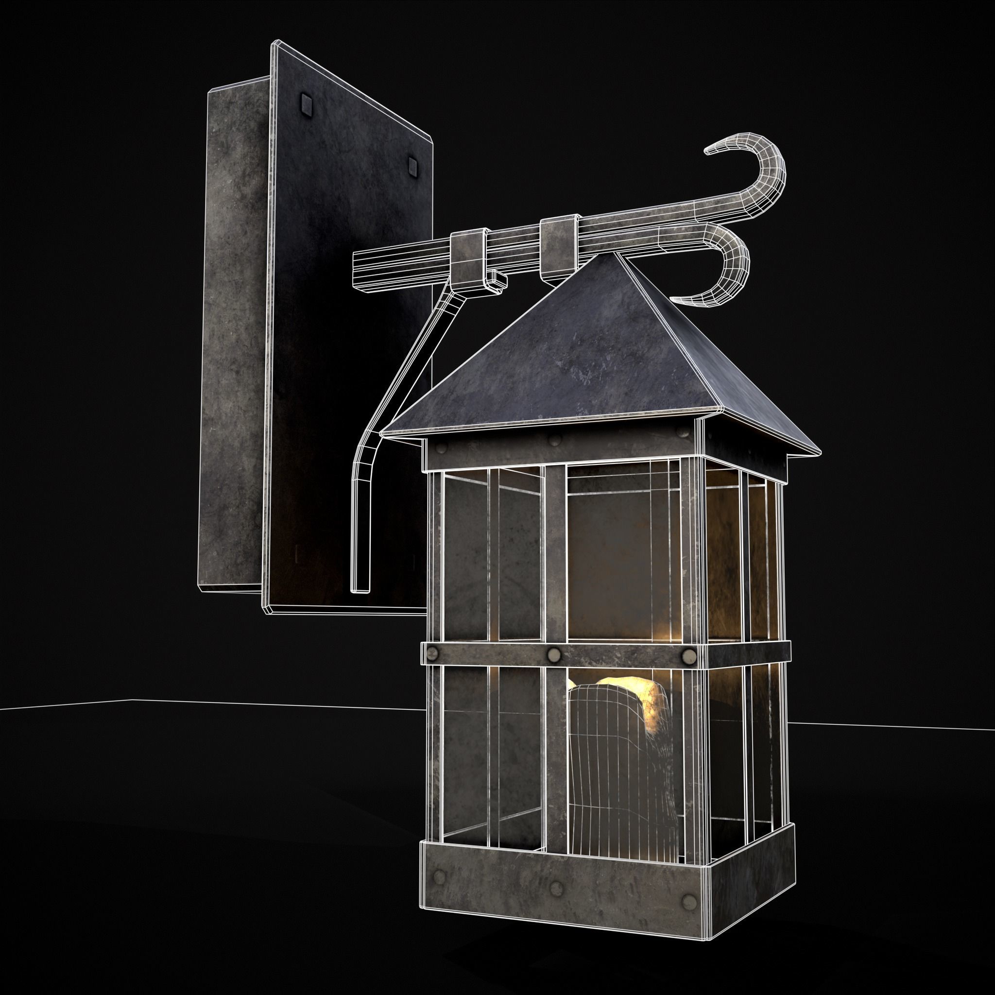 Wall Mounted Metal Square Candle House Low-poly 3D model_20