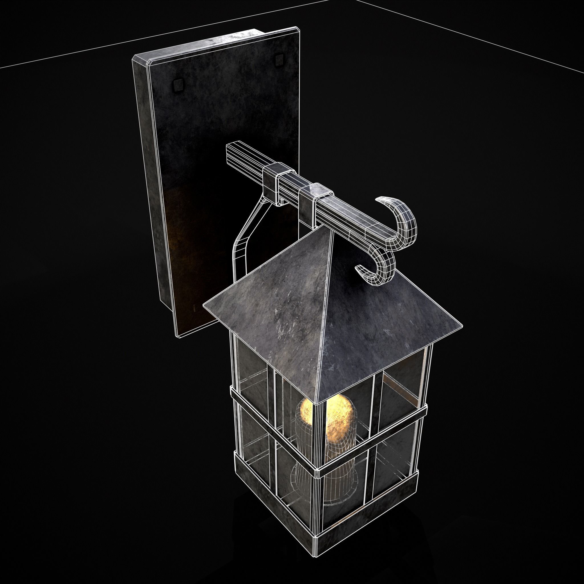 Wall Mounted Metal Square Candle House Low-poly 3D model_4