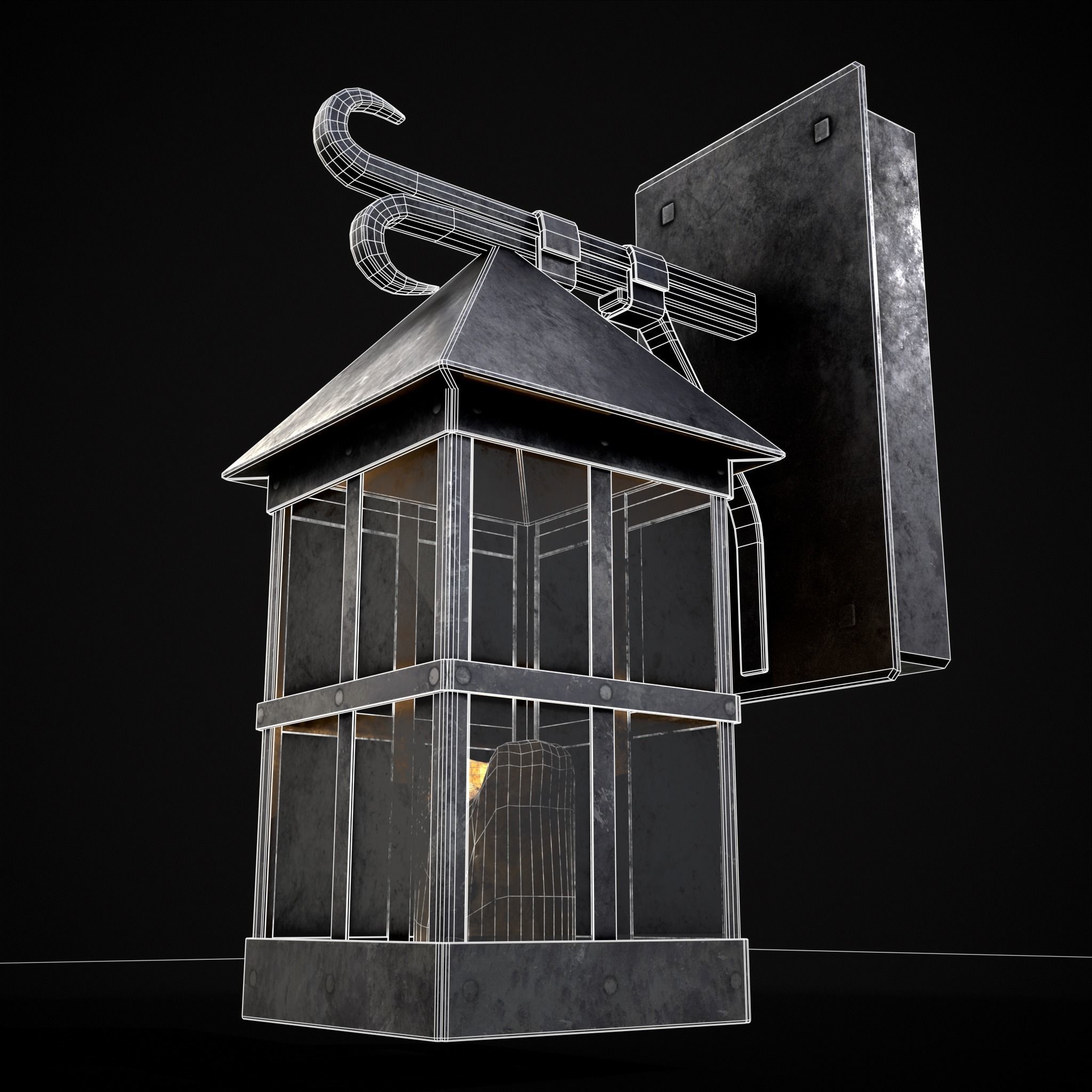 Wall Mounted Metal Square Candle House Low-poly 3D model_6