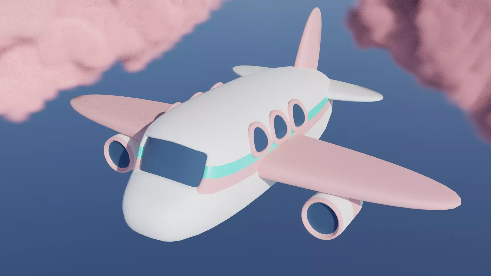Cute lowpoly pink Airplane Low-poly 3D model_0