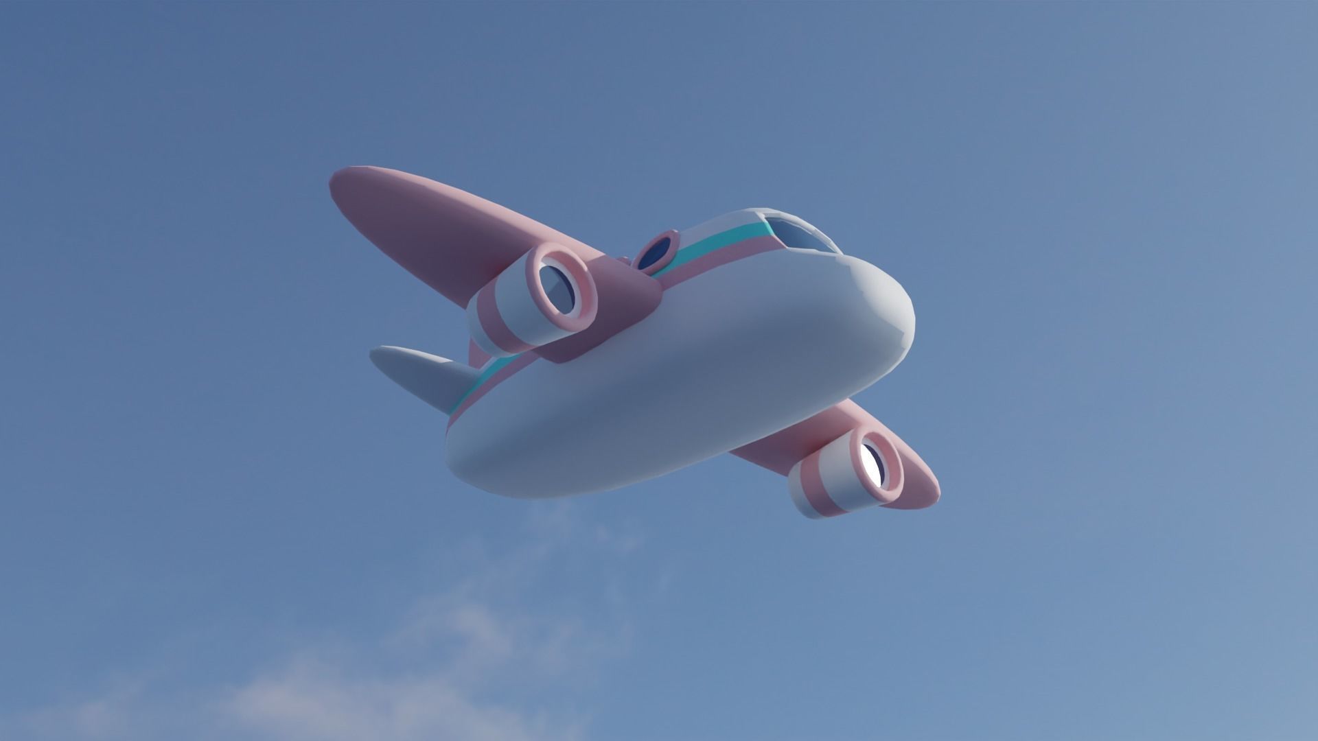 Cute lowpoly pink Airplane Low-poly 3D model_1
