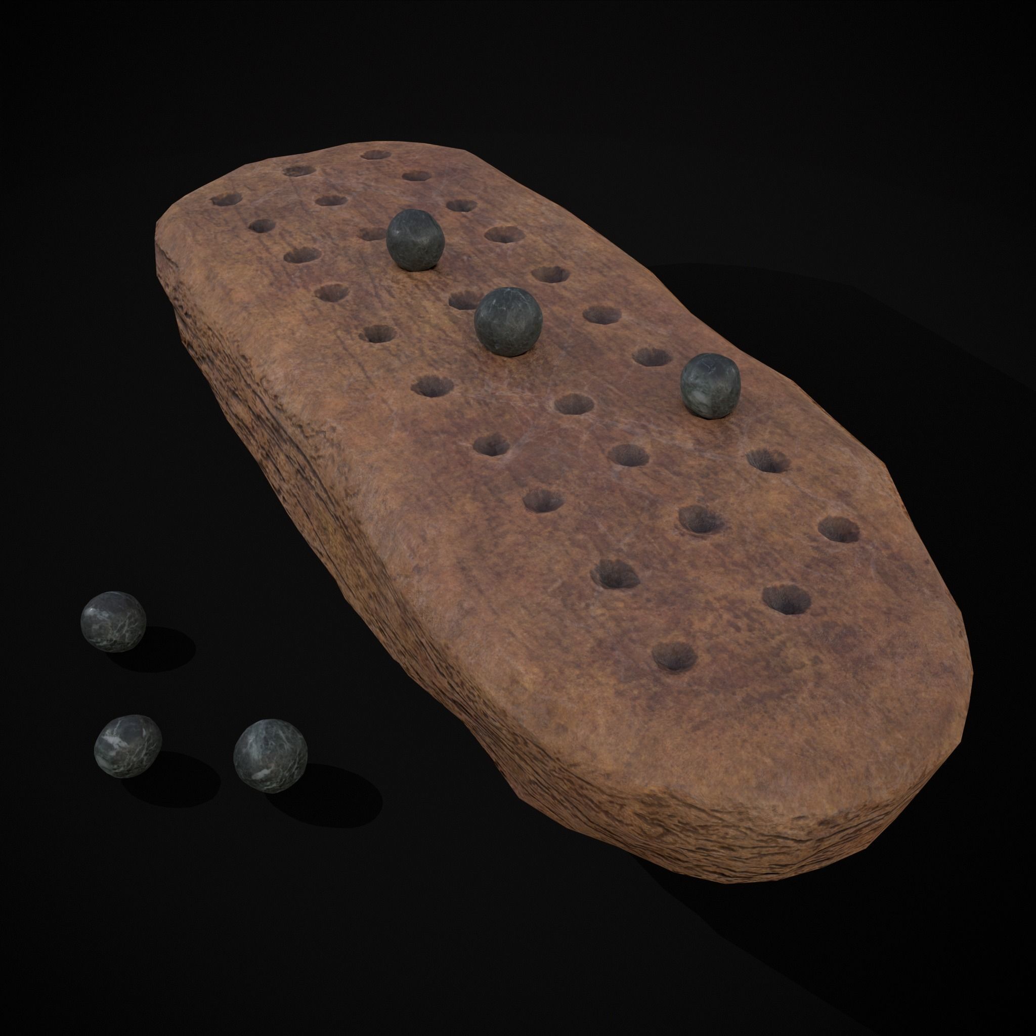 Ancient Stone Game Low-poly 3D model_11