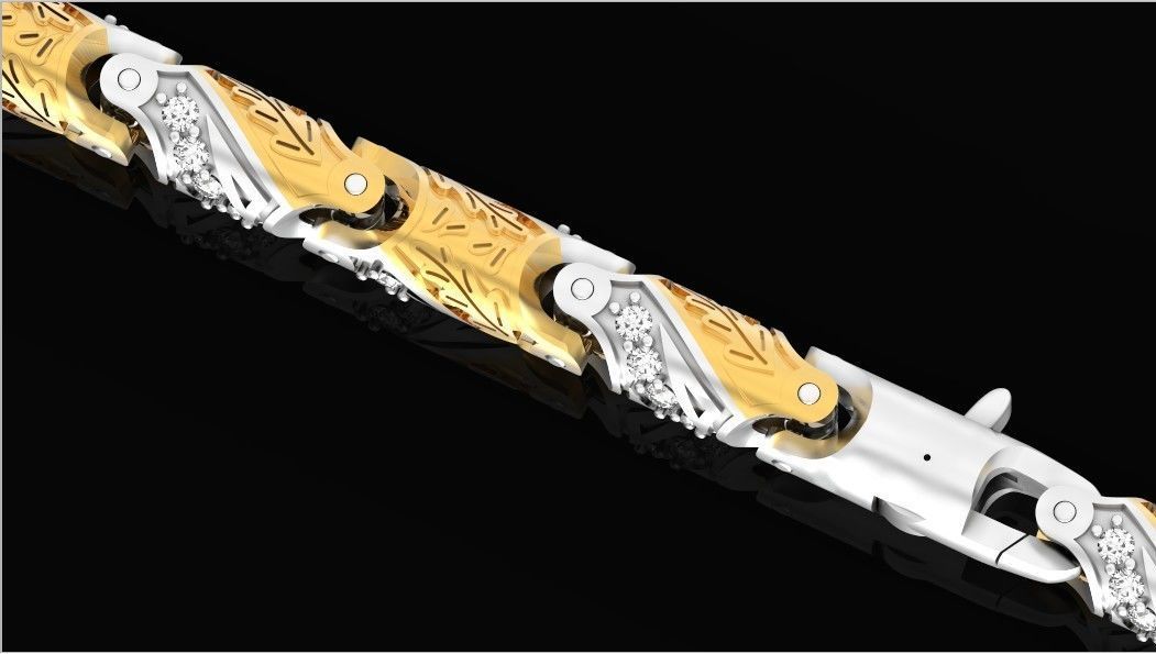 chain bracelet link with leaf and stones 753 3D print model_24