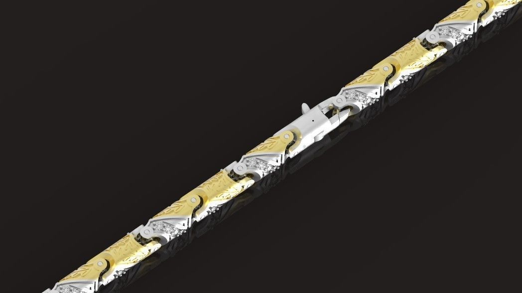 chain bracelet link with leaf and stones 753 3D print model_29