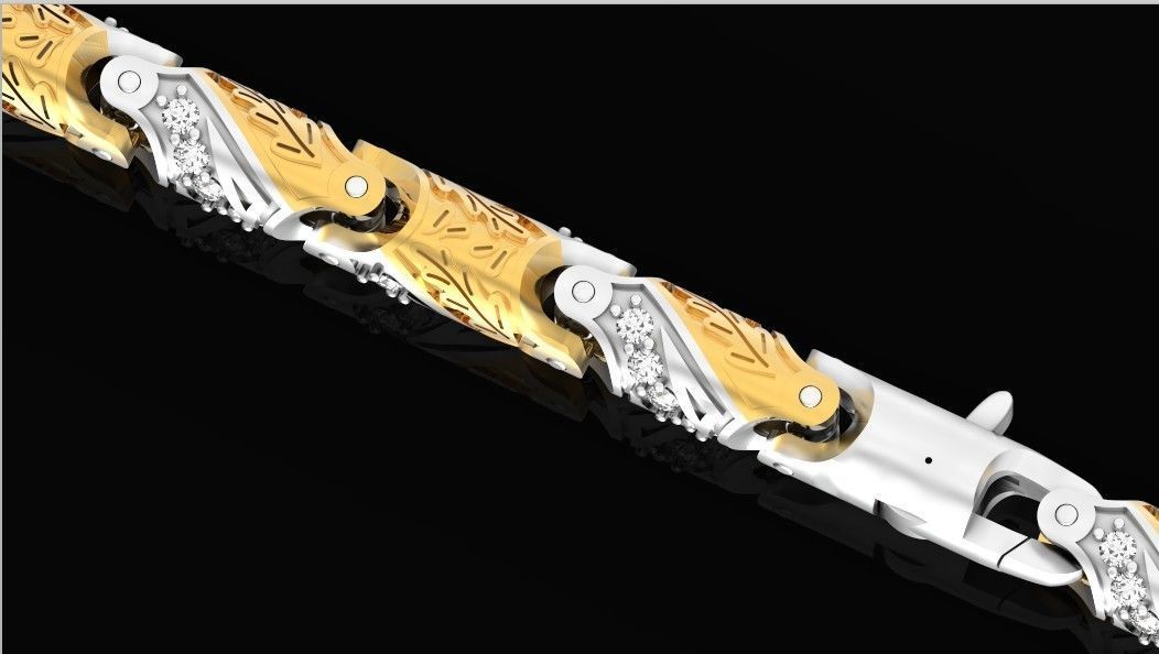 chain bracelet link with leaf and stones 753 3D print model_25