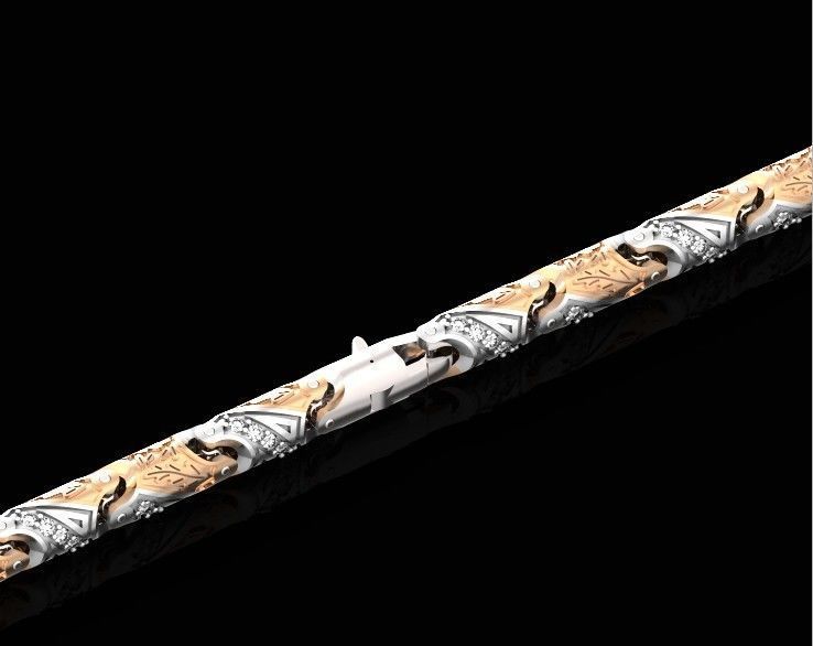 chain bracelet link with leaf and stones 753 3D print model_26