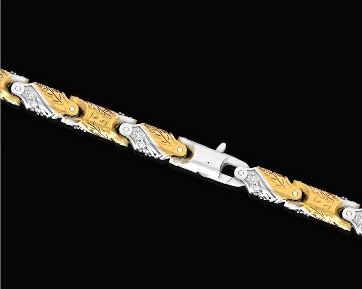 chain bracelet link with leaf and stones 753 3D print model_2