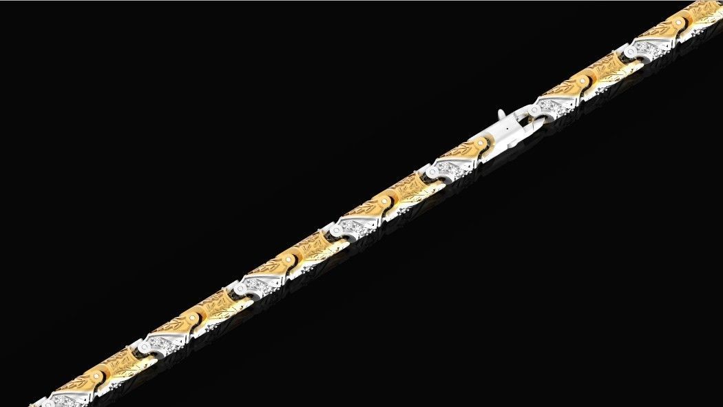 chain bracelet link with leaf and stones 753 3D print model_4