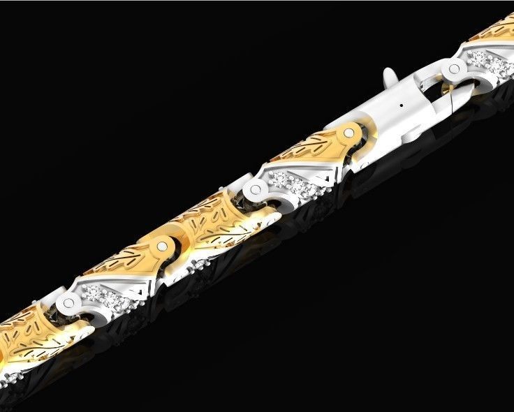 chain bracelet link with leaf and stones 753 3D print model_20