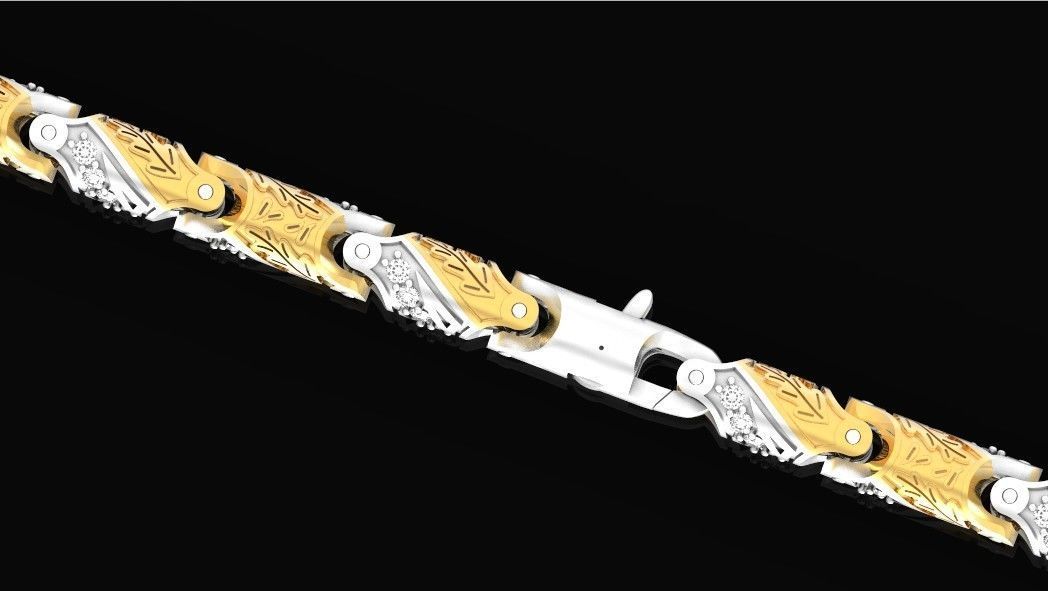 chain bracelet link with leaf and stones 753 3D print model_19