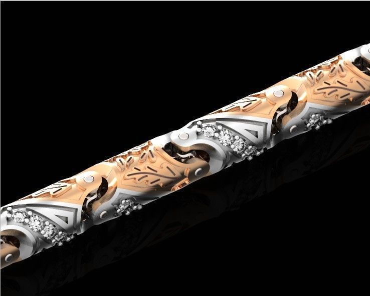 chain bracelet link with leaf and stones 753 3D print model_45