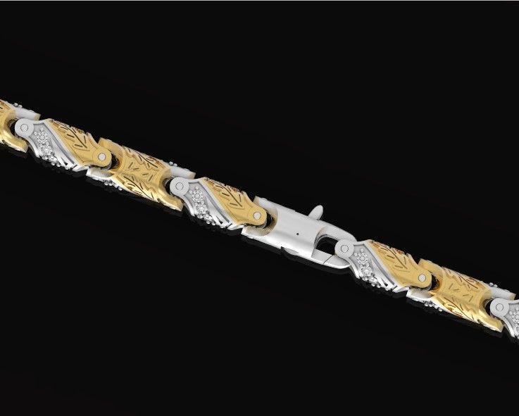 chain bracelet link with leaf and stones 753 3D print model_35