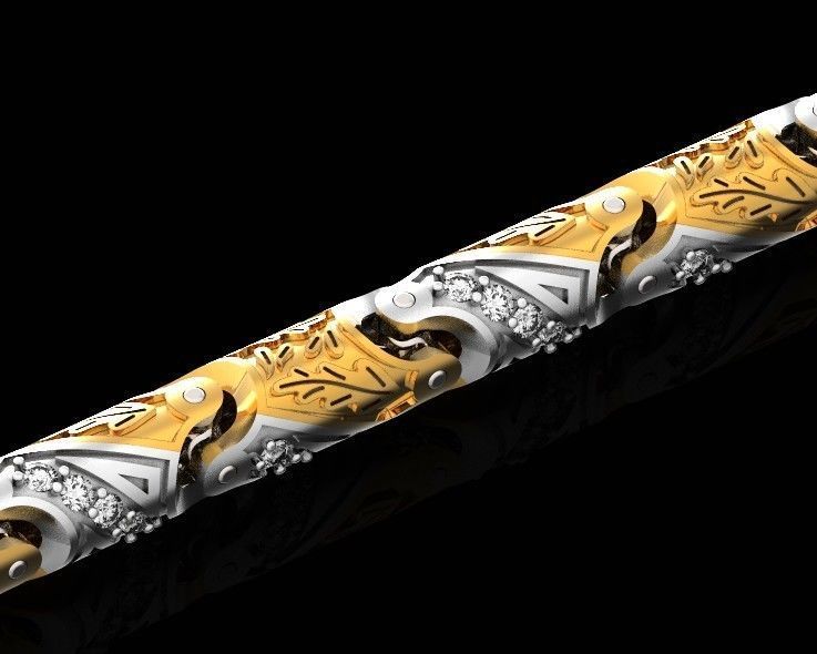 chain bracelet link with leaf and stones 753 3D print model_1