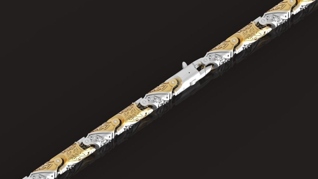 chain bracelet link with leaf and stones 753 3D print model_16