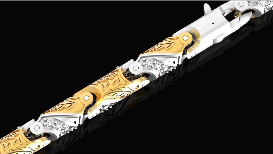 chain bracelet link with leaf and stones 753 3D print model_21