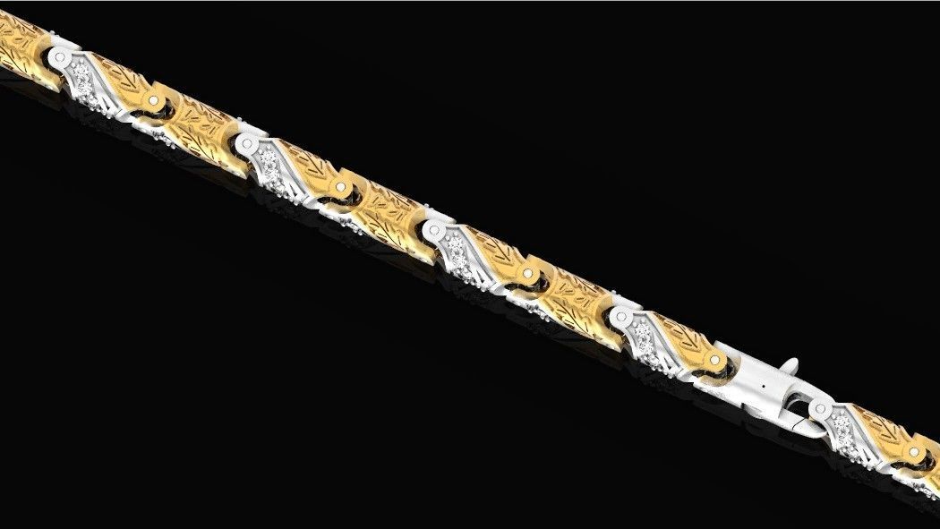 chain bracelet link with leaf and stones 753 3D print model_23