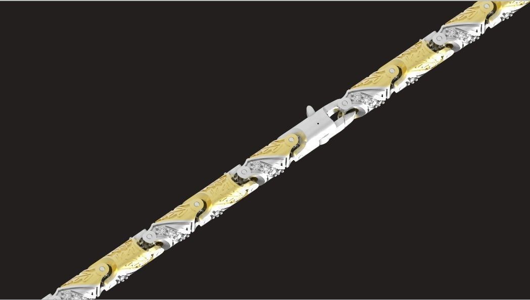 chain bracelet link with leaf and stones 753 3D print model_14