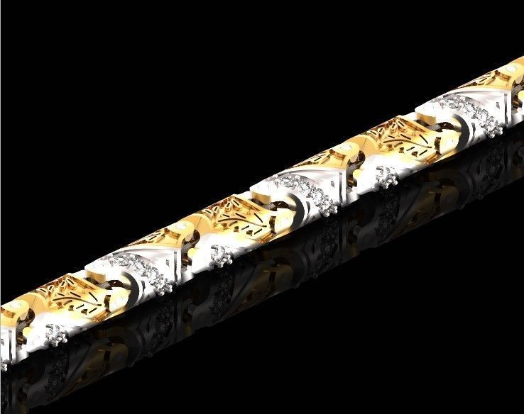 chain bracelet link with leaf and stones 753 3D print model_12