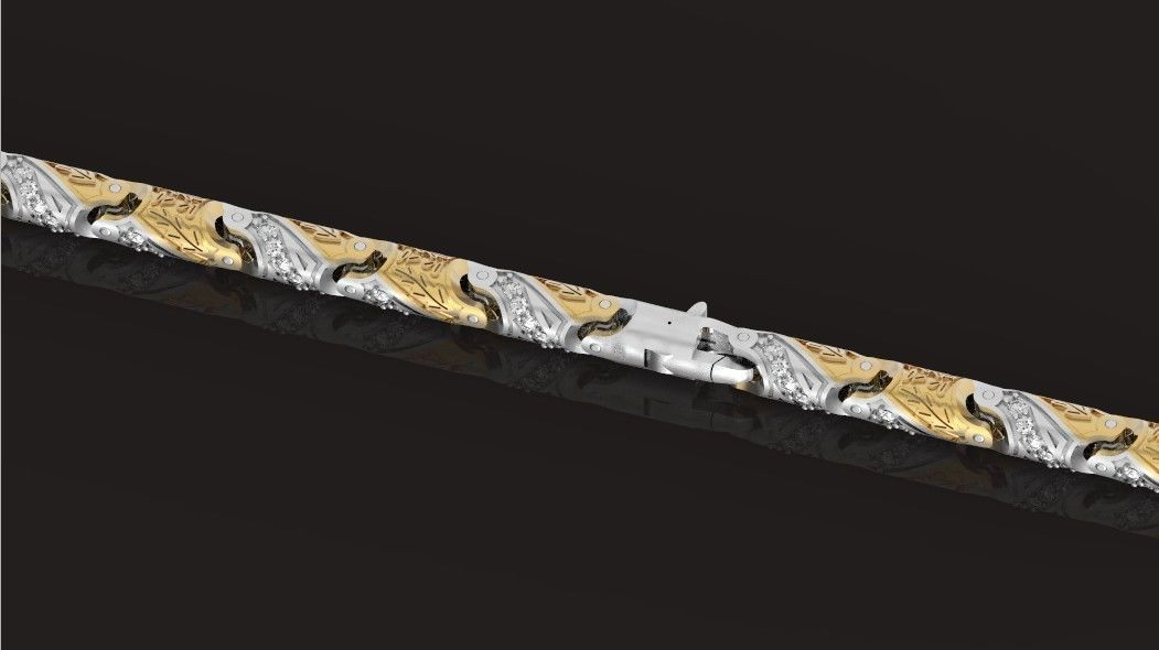 chain bracelet link with leaf and stones 753 3D print model_30