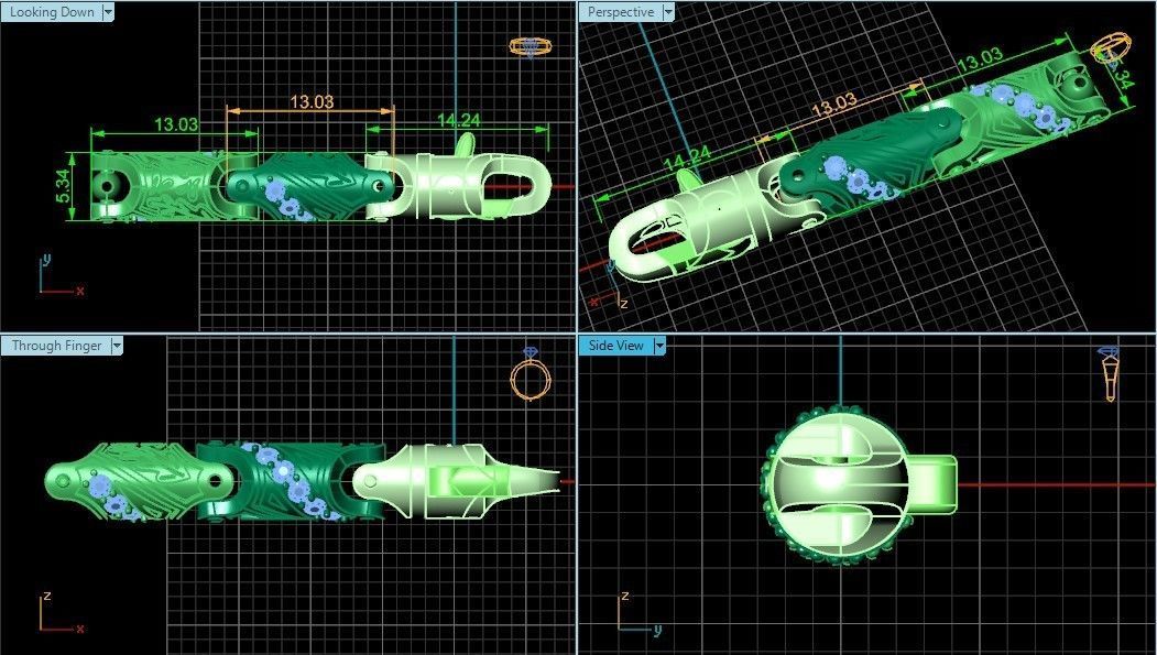 chain bracelet link with leaf and stones 753 3D print model_5