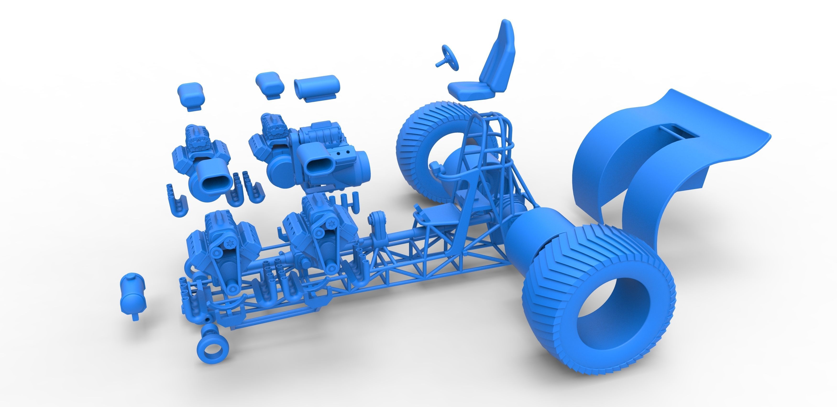 Pulling tractor with 5 engines V8 Version 5 Scale 1 to 25 3D print model_29