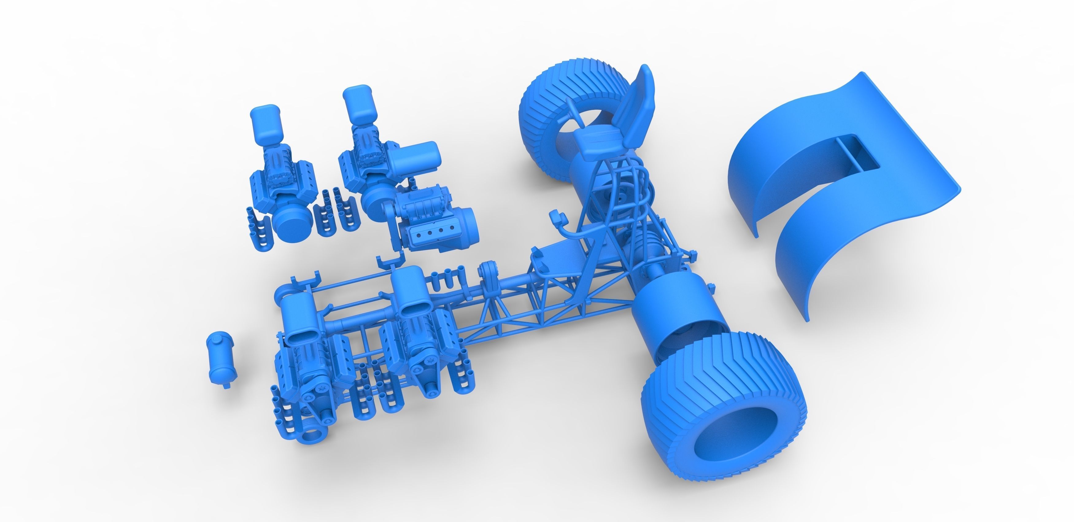Pulling tractor with 5 engines V8 Version 5 Scale 1 to 25 3D print model_30