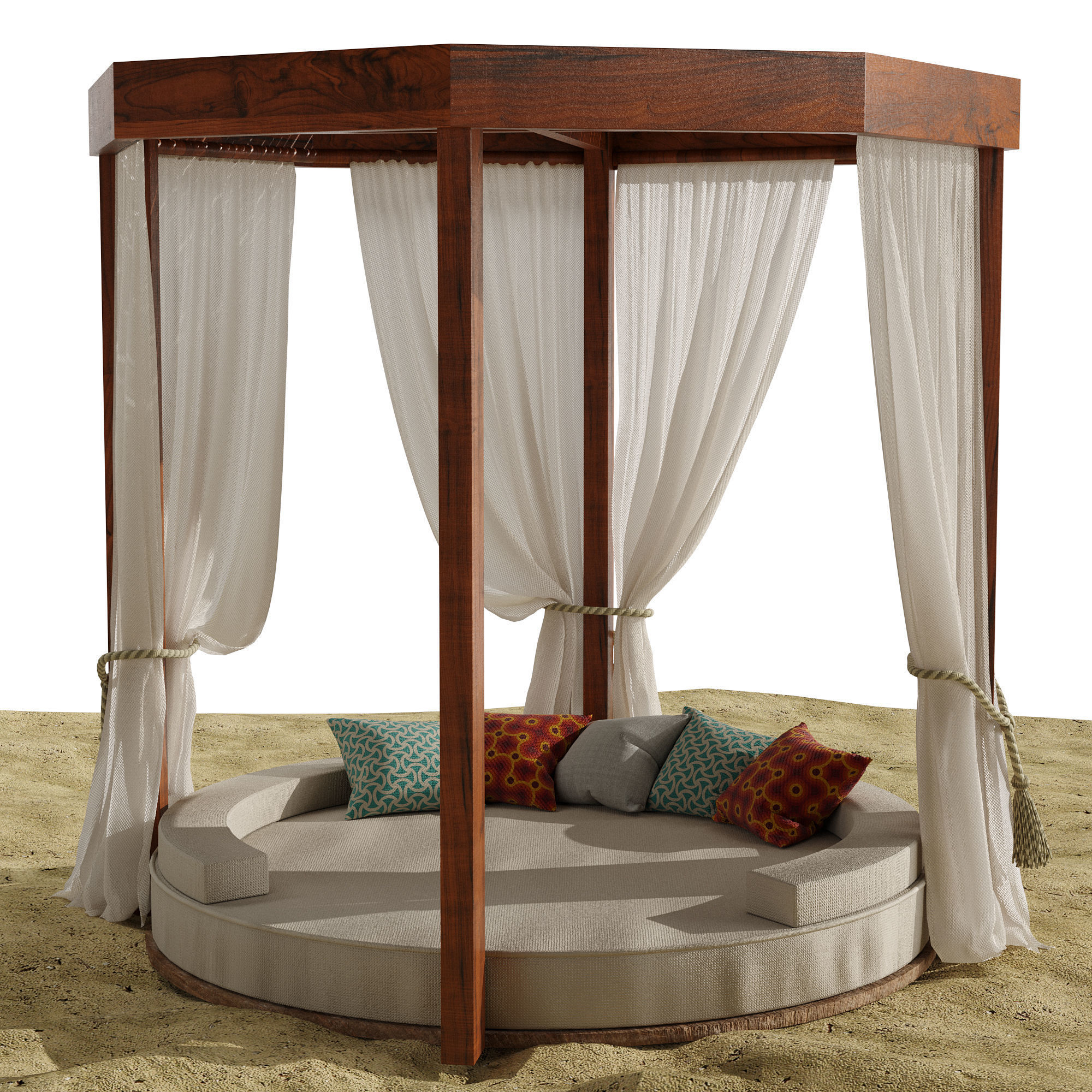 Beach umbrella and chaise longue set 9 3D model_6