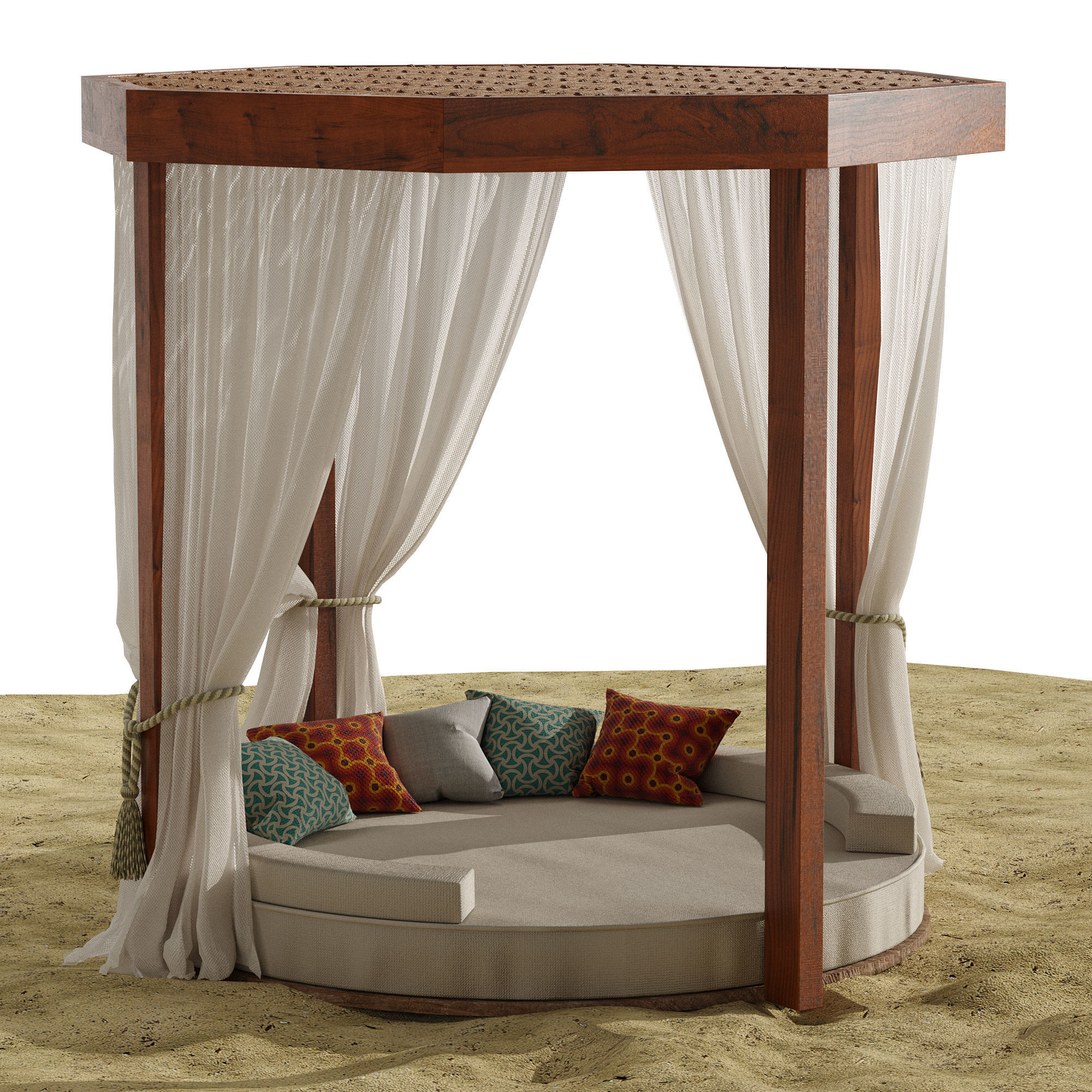 Beach umbrella and chaise longue set 9 3D model_2