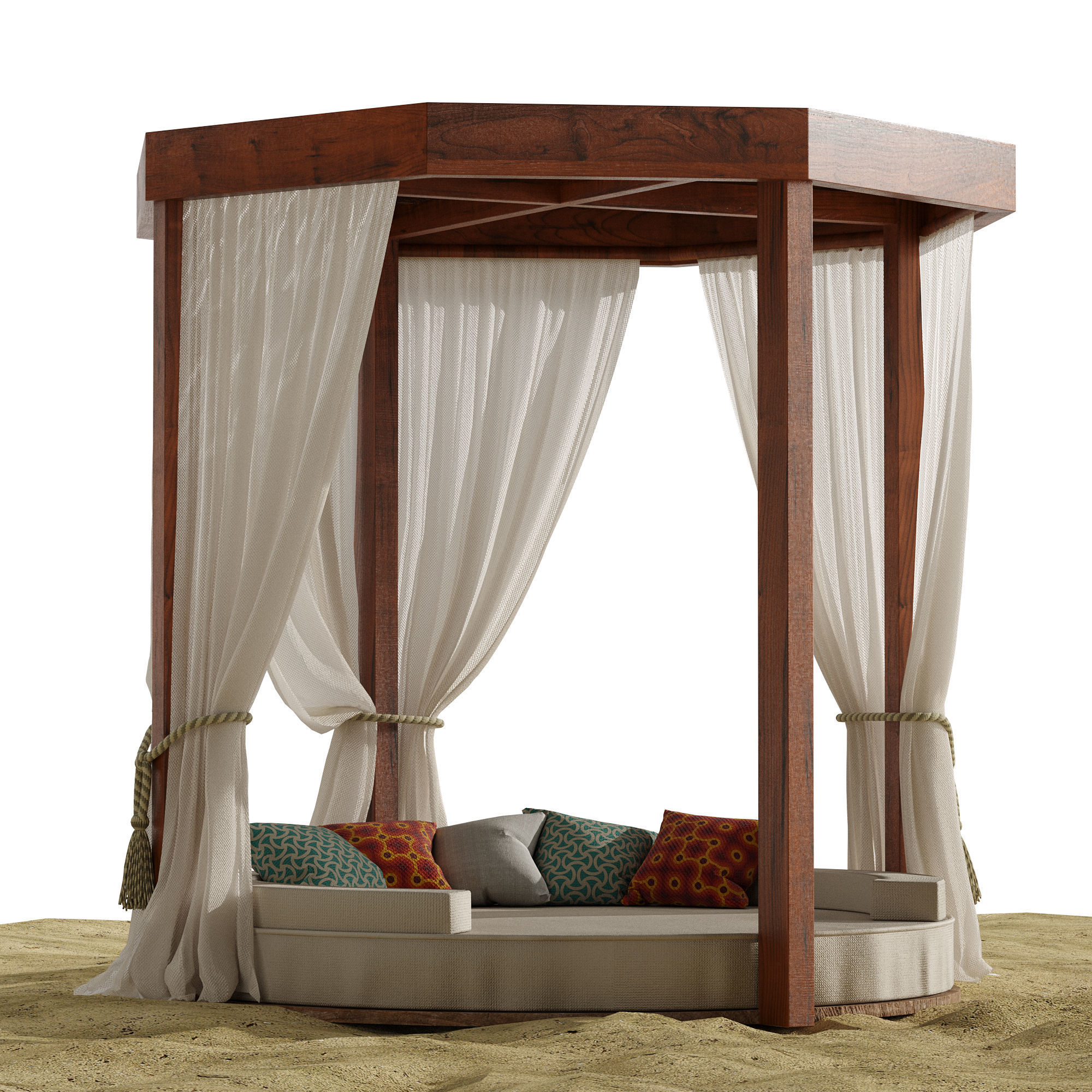 Beach umbrella and chaise longue set 9 3D model_4