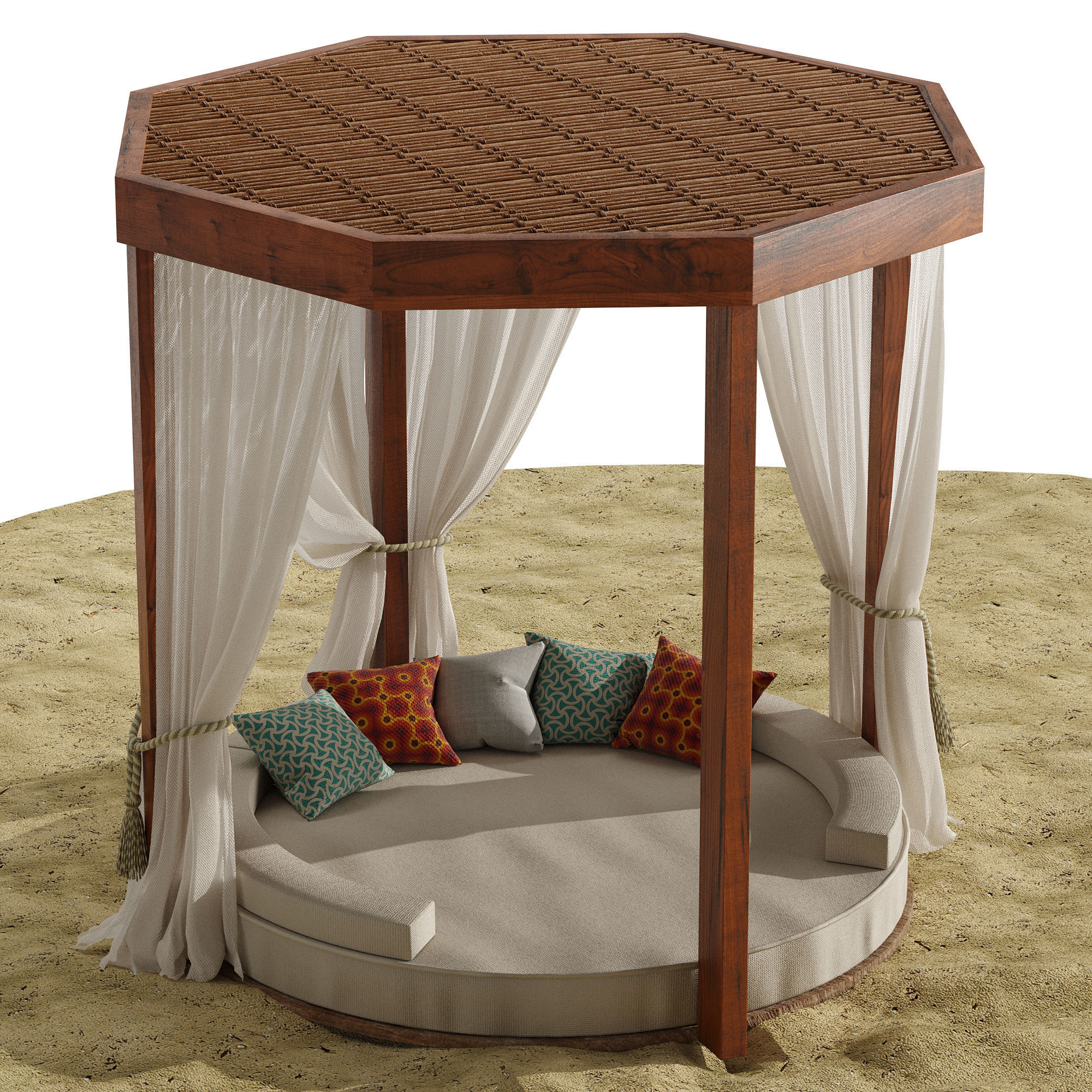 Beach umbrella and chaise longue set 9 3D model_15