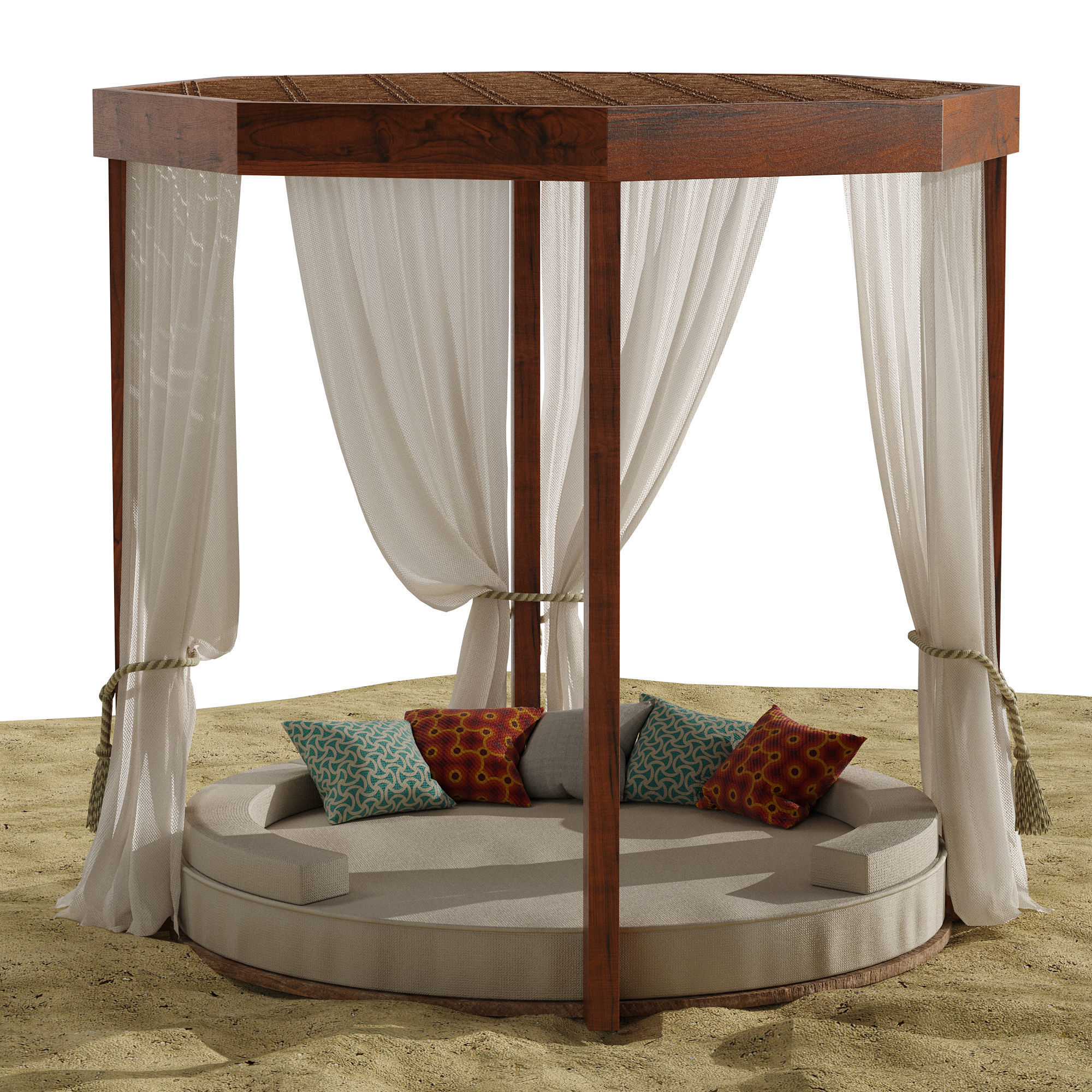 Beach umbrella and chaise longue set 9 3D model_1