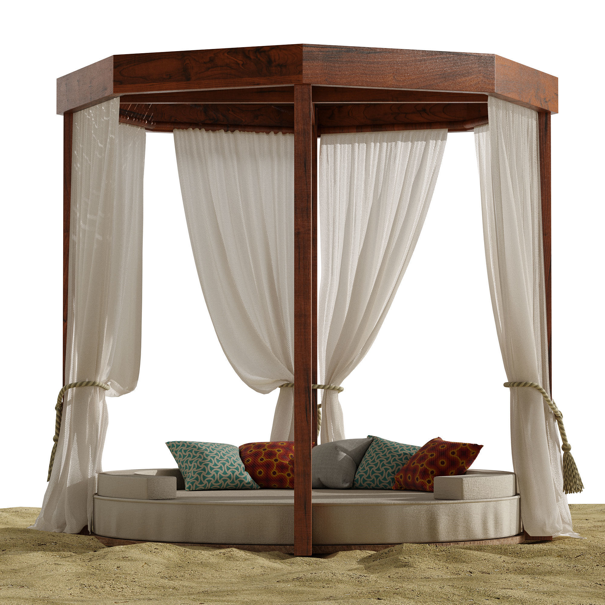 Beach umbrella and chaise longue set 9 3D model_8