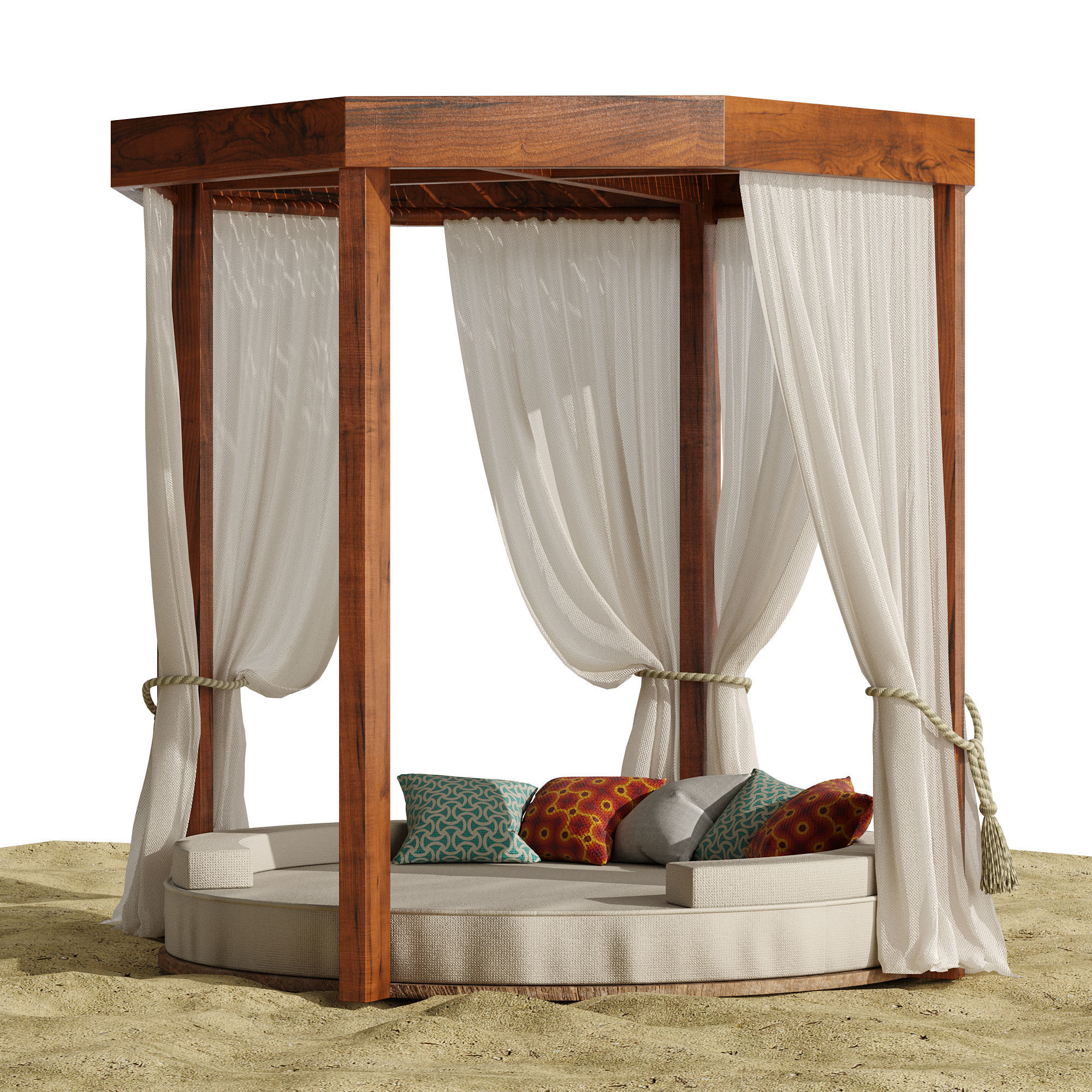 Beach umbrella and chaise longue set 9 3D model_3