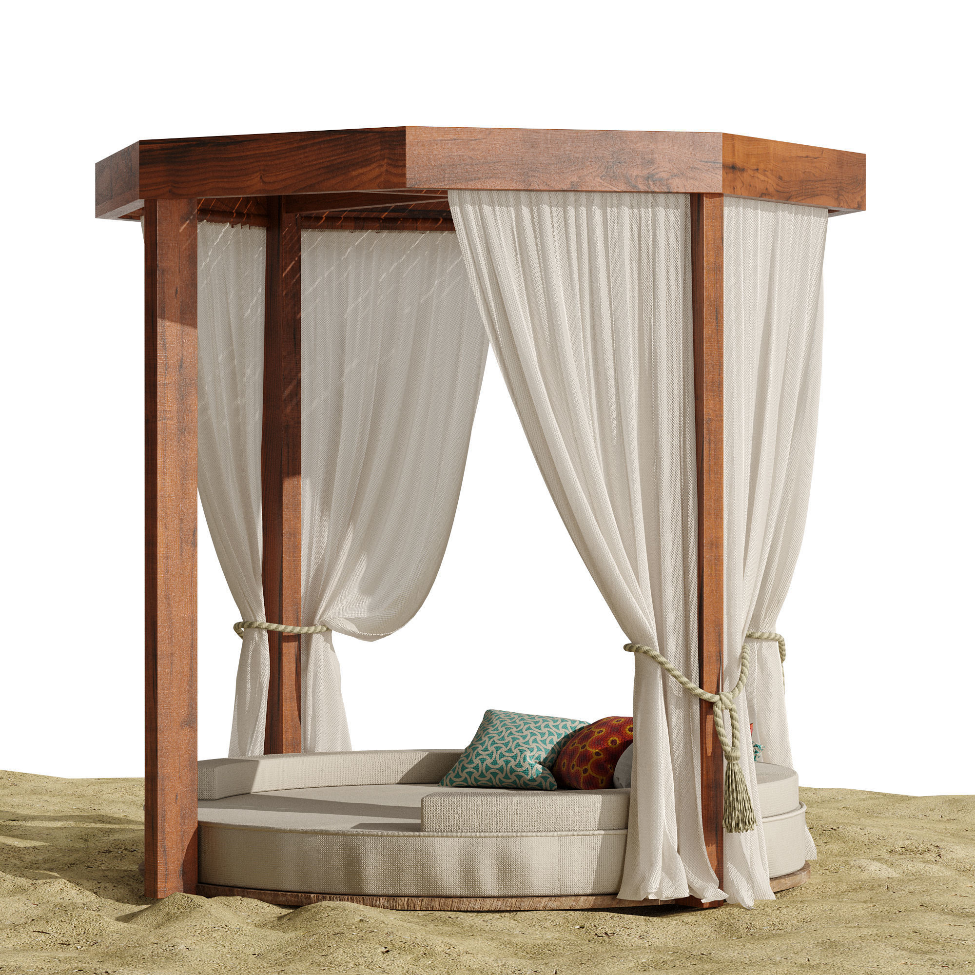 Beach umbrella and chaise longue set 9 3D model_7