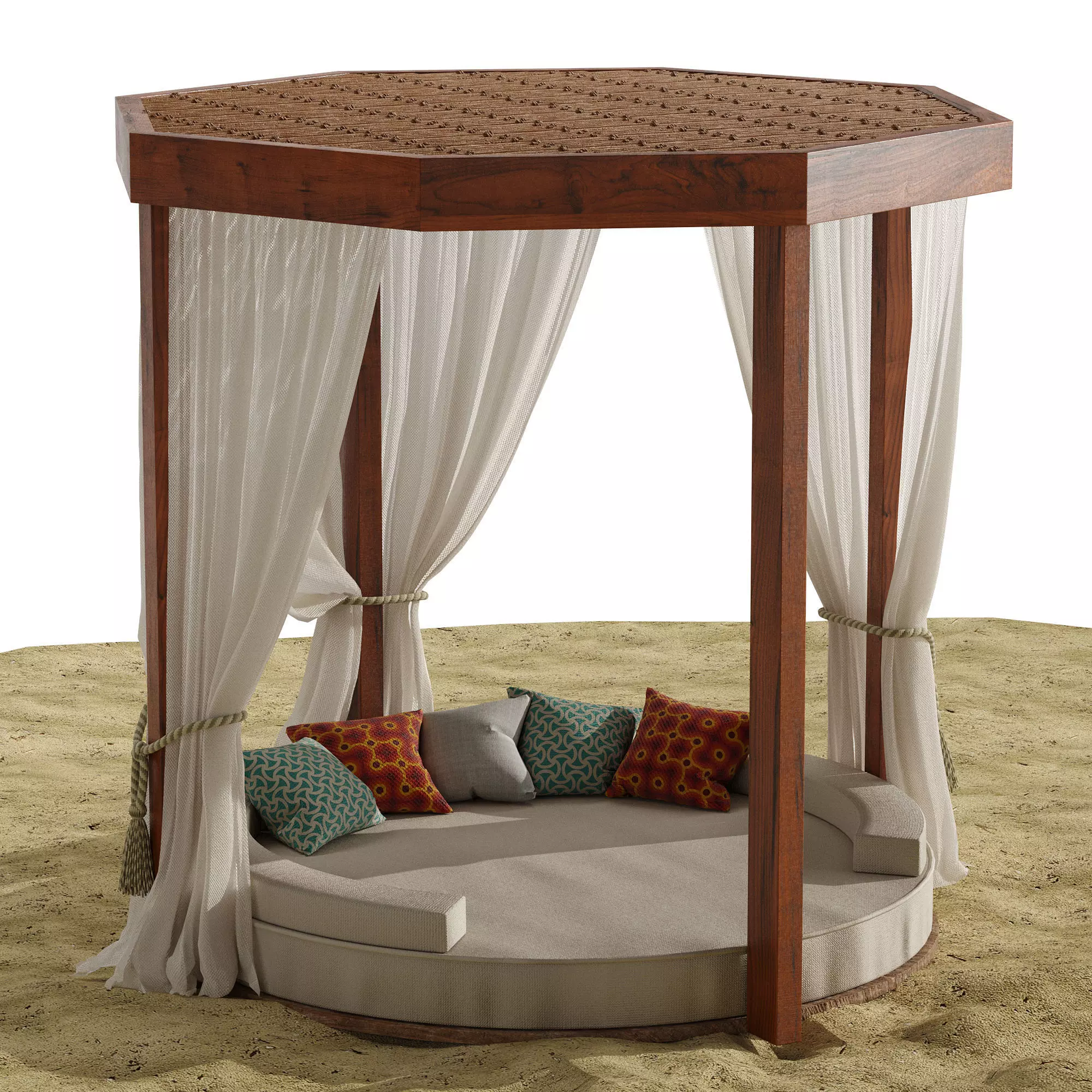 Beach umbrella and chaise longue set 9 3D model_0