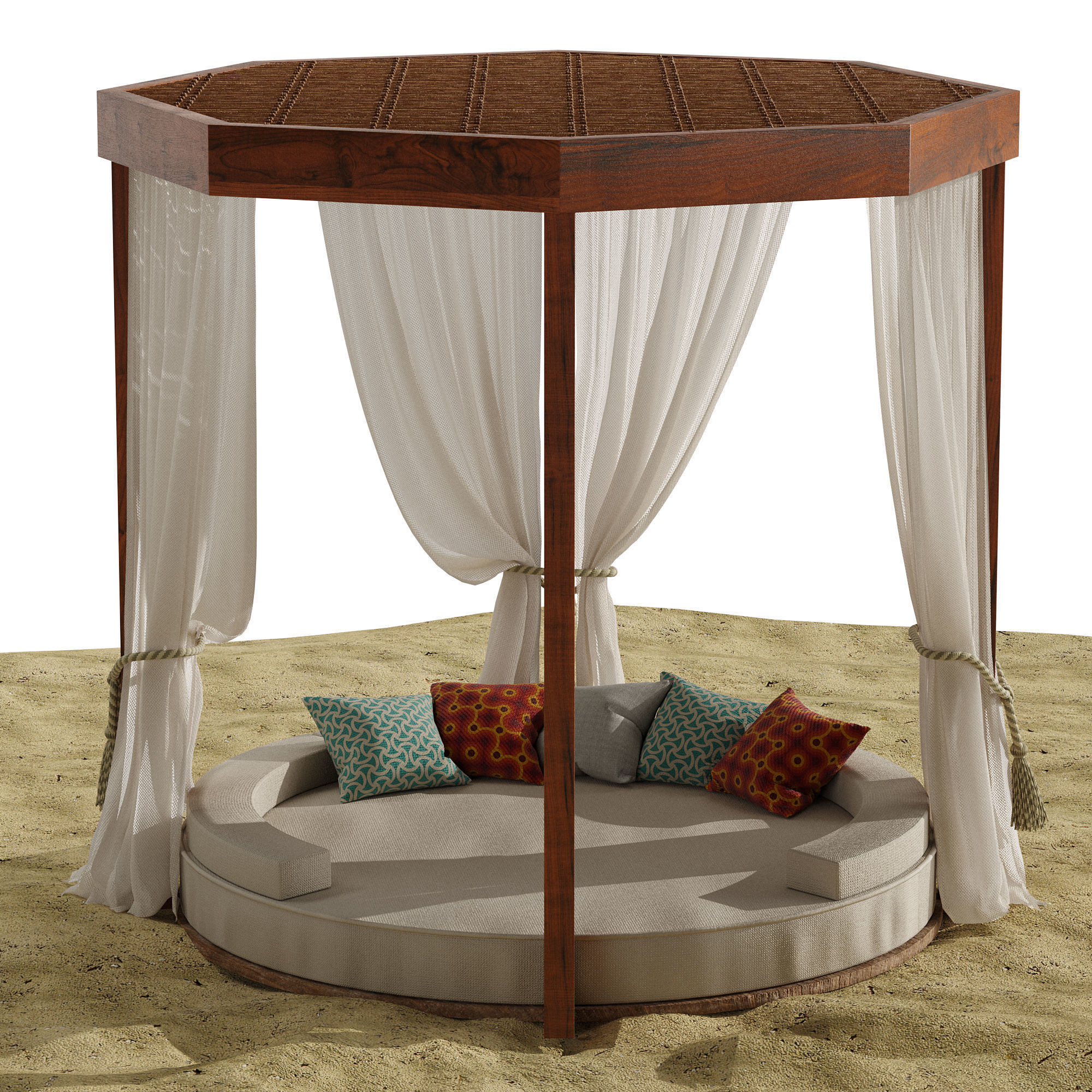 Beach umbrella and chaise longue set 9 3D model_10