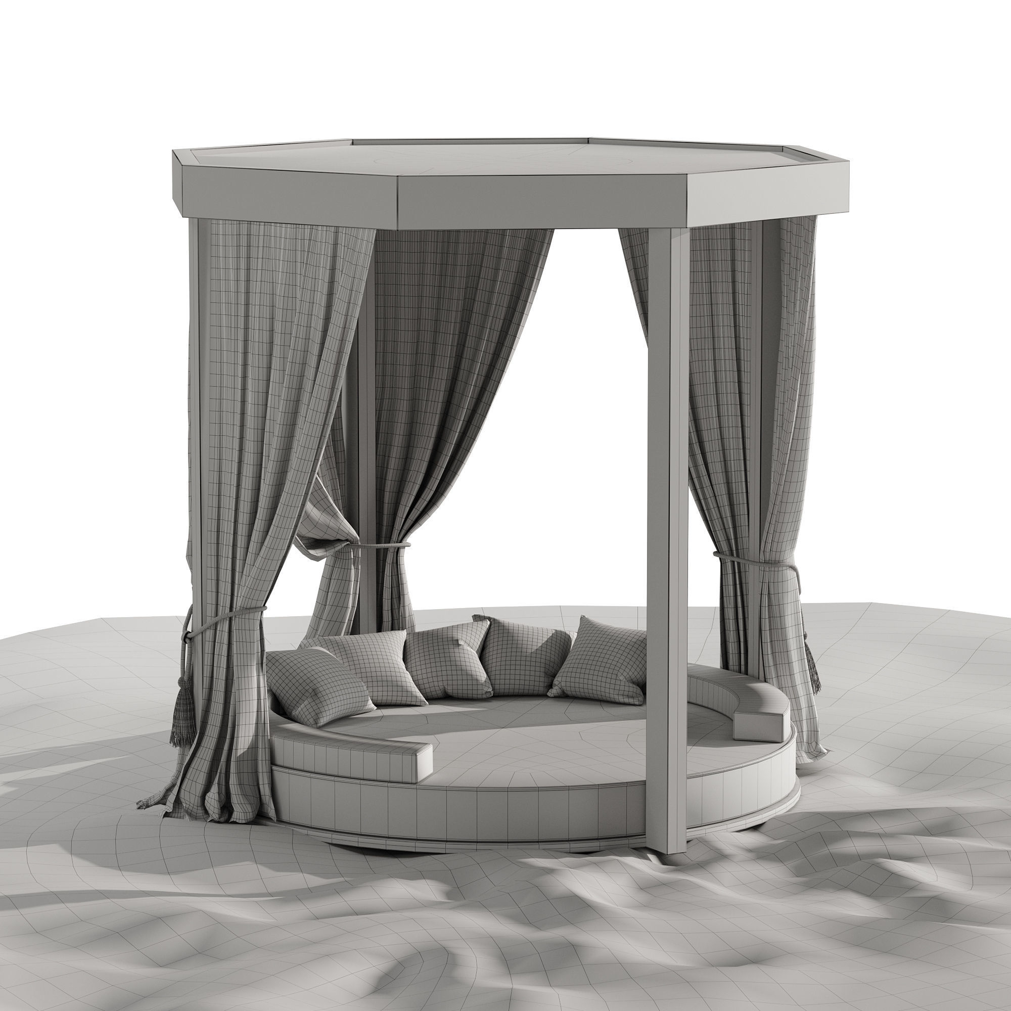 Beach umbrella and chaise longue set 9 3D model_12