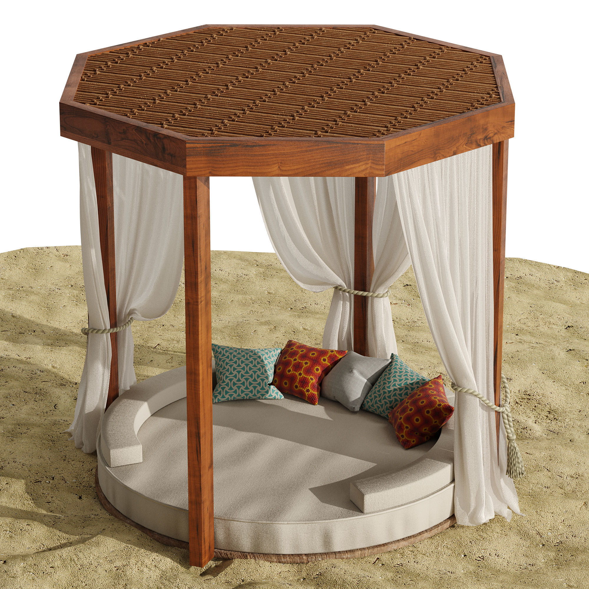 Beach umbrella and chaise longue set 9 3D model_16