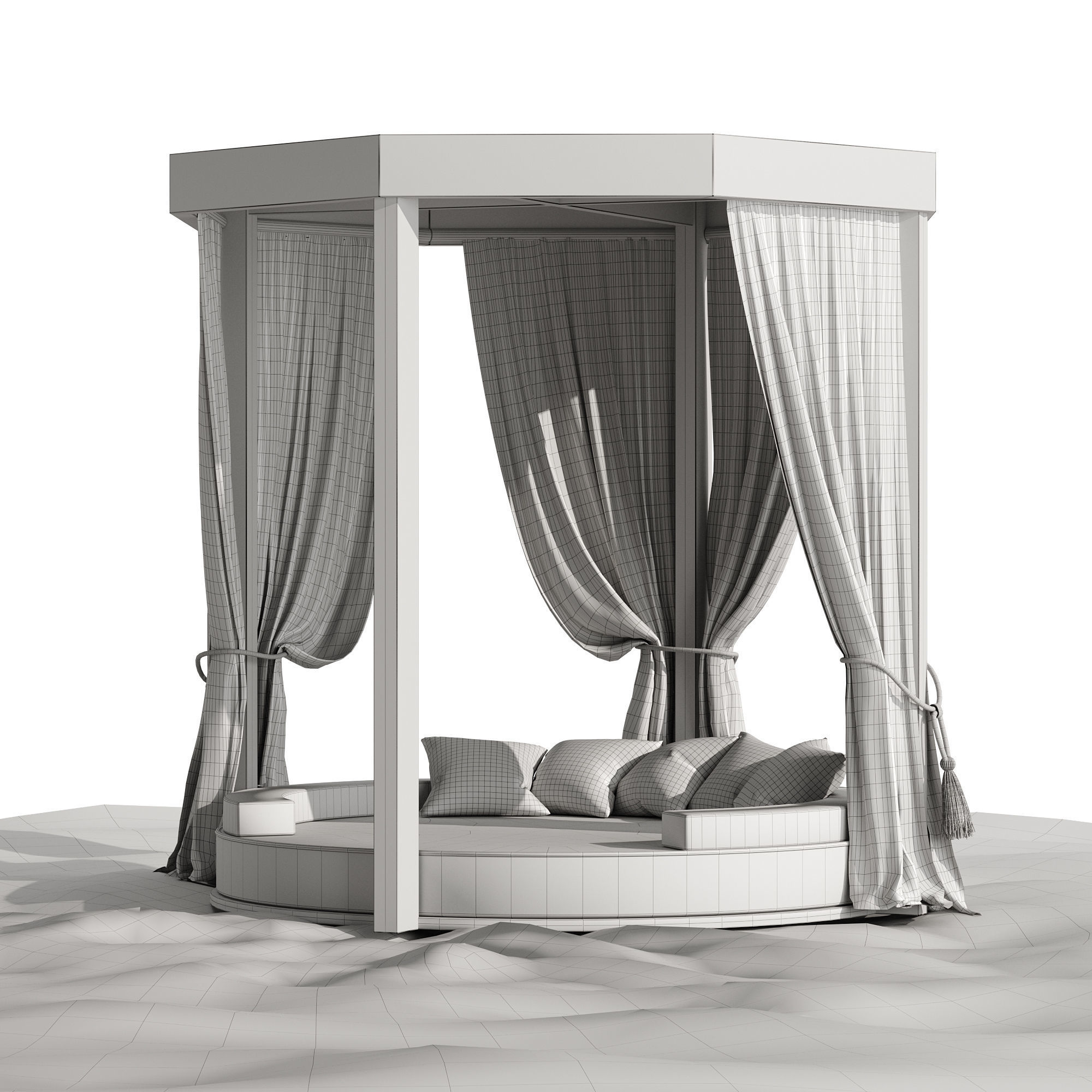 Beach umbrella and chaise longue set 9 3D model_11