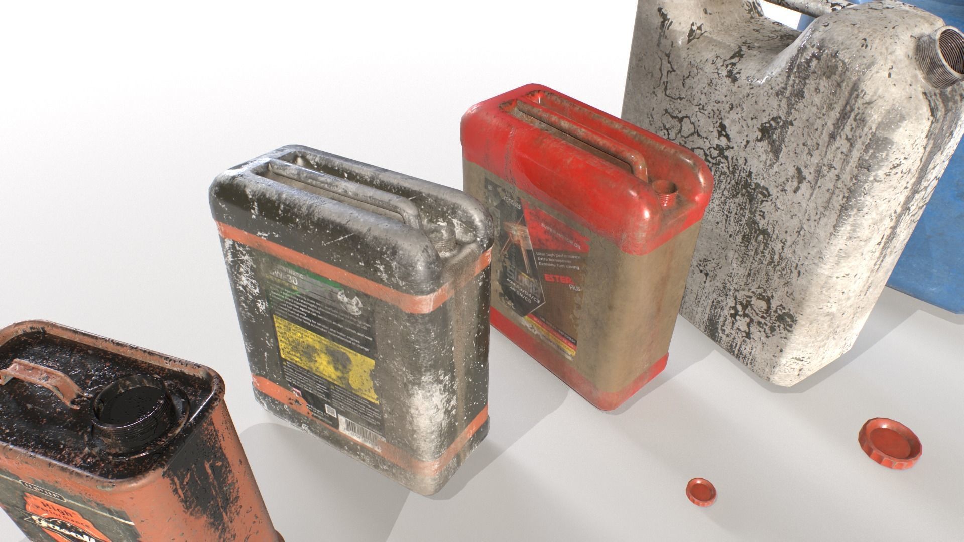 Oil and water cans Junk Low-poly 3D model_2