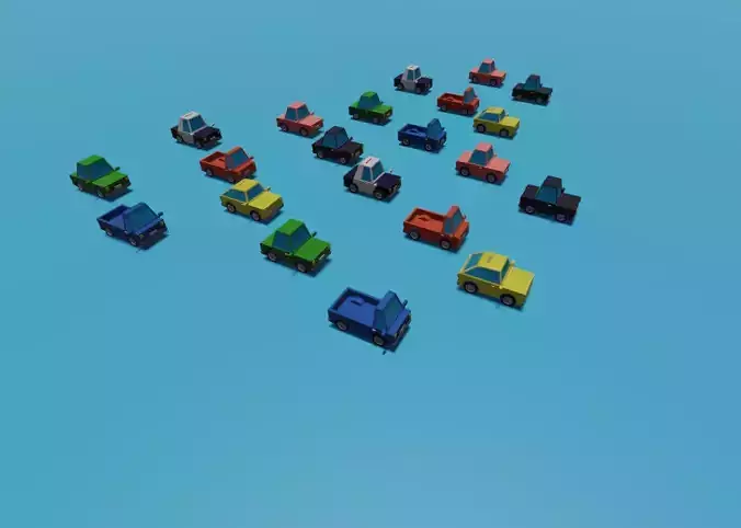 Low Poly Vehicles 3D colorful cars flying in sky