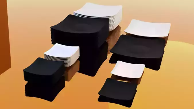 Plates and saucers Low-poly 3D model