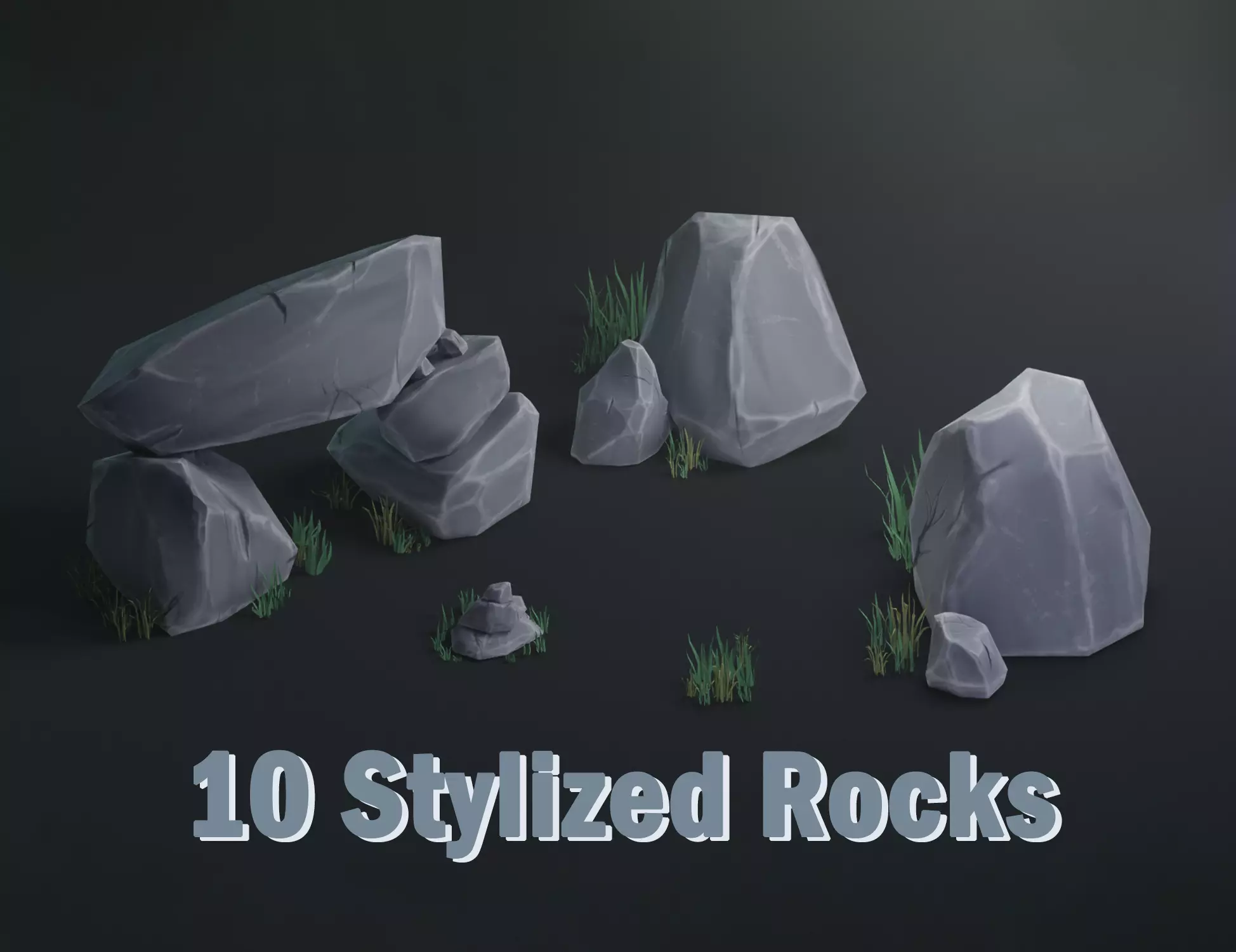 Set of 10 Stylized Rocks Low-poly 3D model