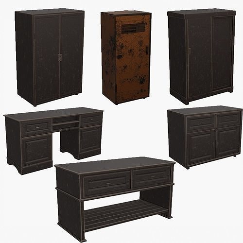 Old cupboards and drawers Low-poly 3D model