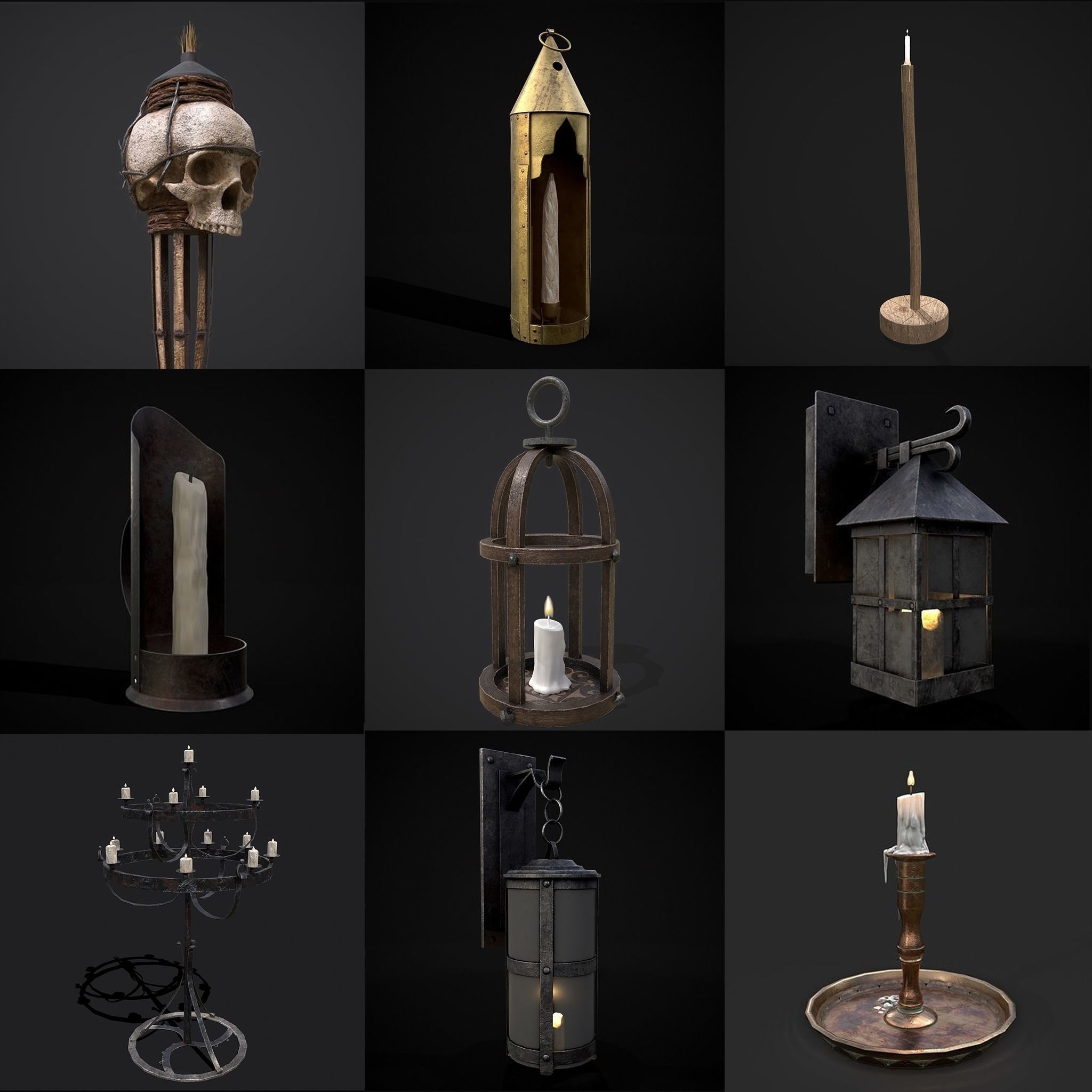 Medieval Nine Lights 3D Model Collection_10
