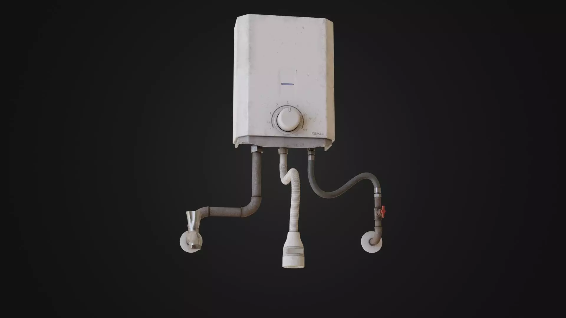 Dirty Japanese Water Heater - Gas Boiler 01 Low-poly 3D model