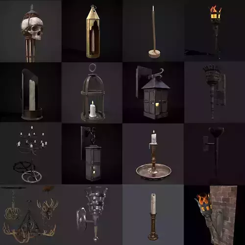 Medieval Eighteen Lights 3D Model Collection