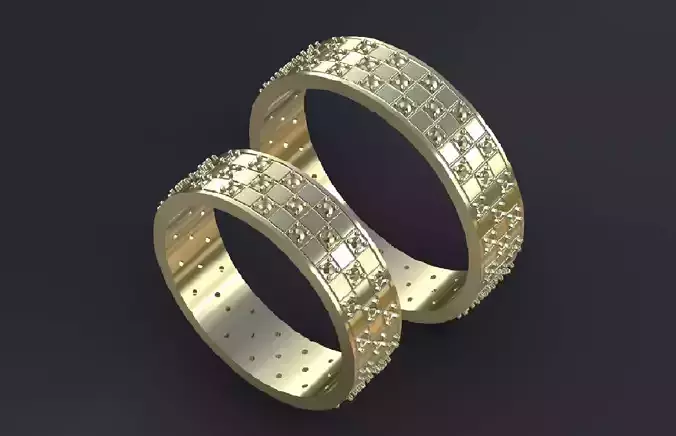 Wedding Band-rings with  gems 3D print model or CNC 