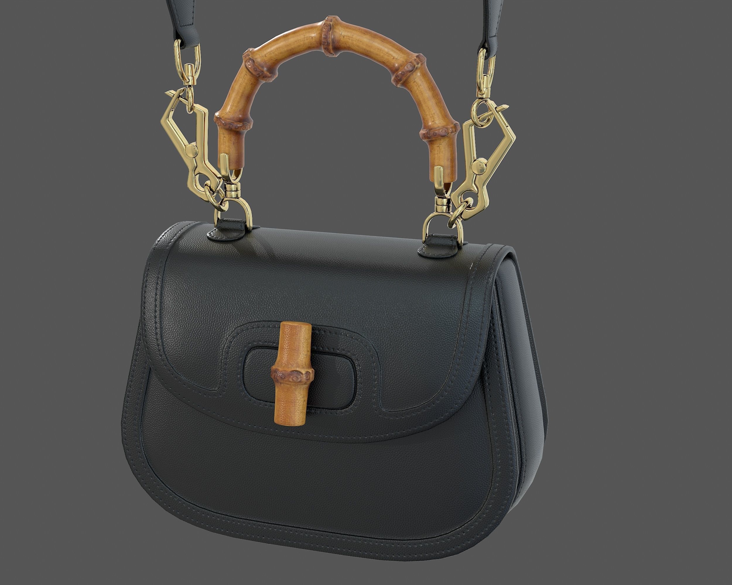 Gucci Bamboo 1947 Jumbo GG Small Bag Black Low-poly 3D model_4